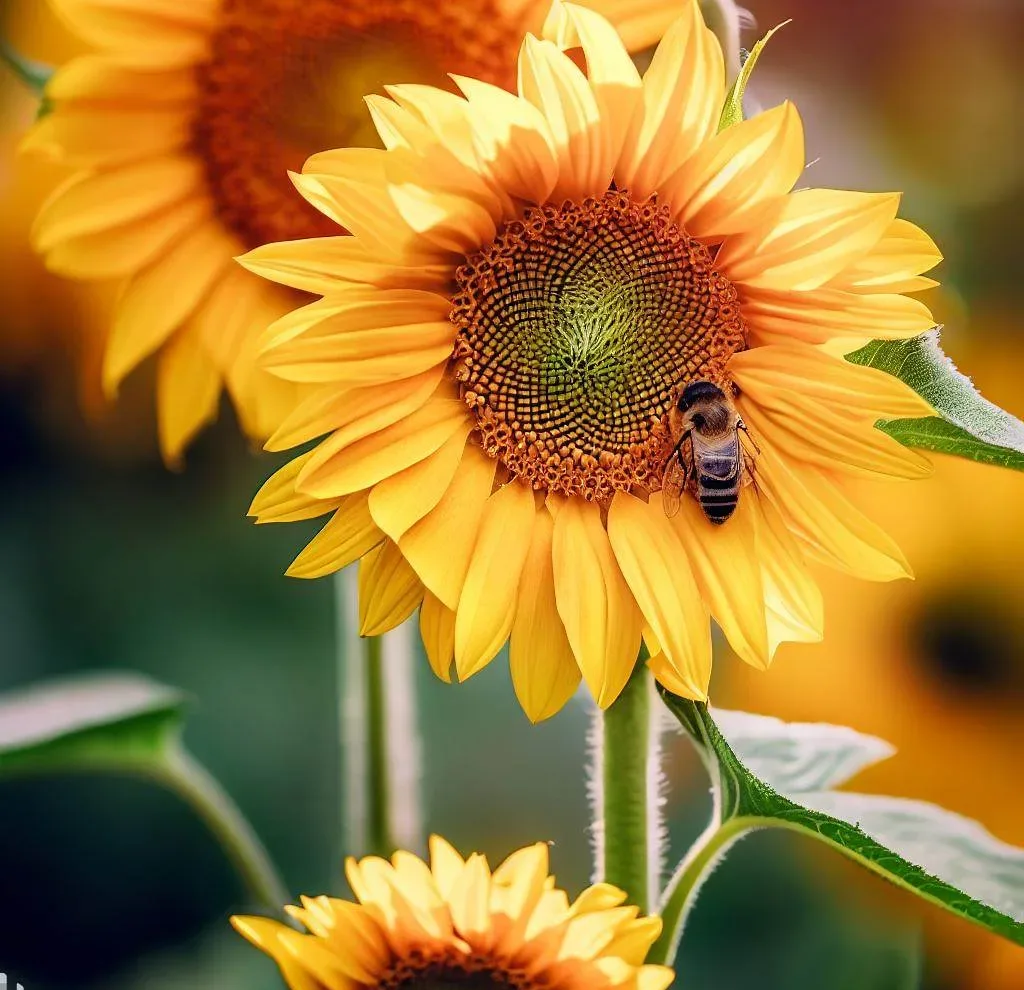 girasol con abeja